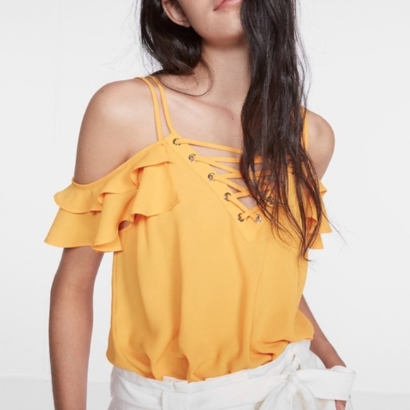 Express Tops - Express Lace-Up Cold Shoulder Cami